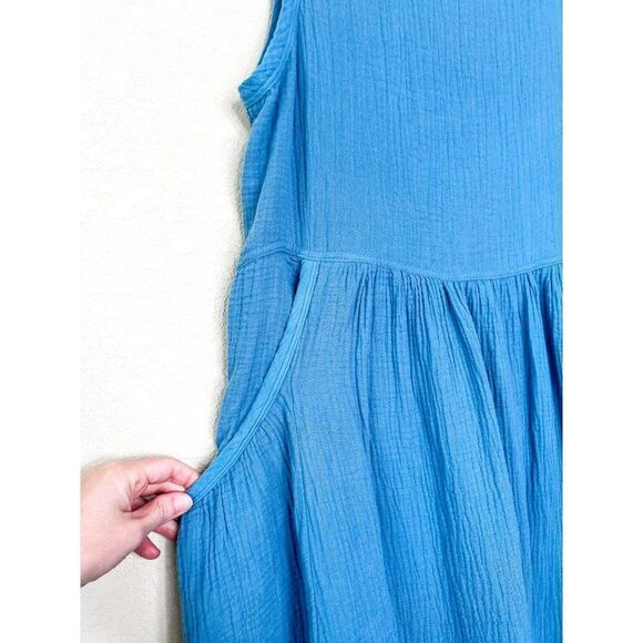 NWT! Stitchdrop Nordstrom Mykonos Blue Sail Crinkle Tank Dress Size M - Picture 3 of 6